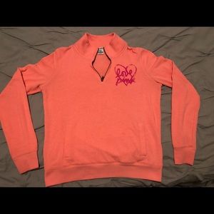 PINK Victoria’s Secret Orange Quarter Zip Sweater with Hot Pink Logo